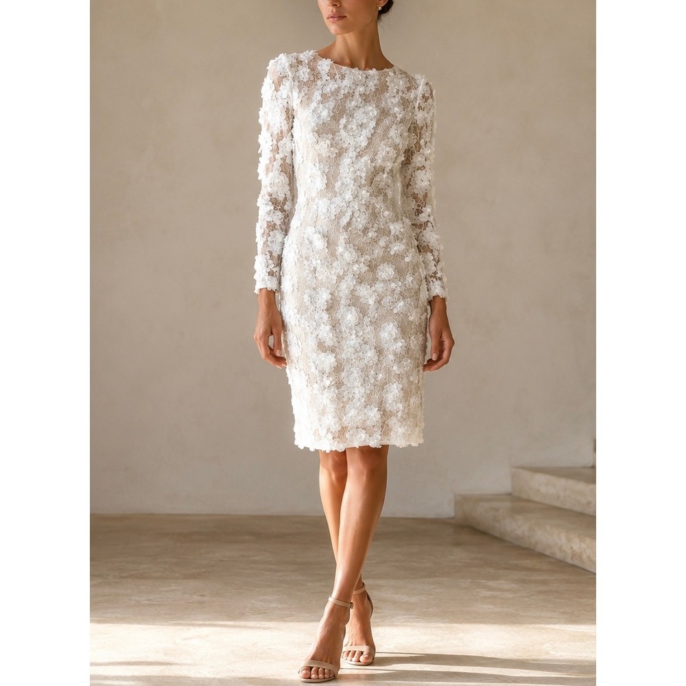 XSCAPE Holly 3D Floral Lace Long Sleeve Dress
